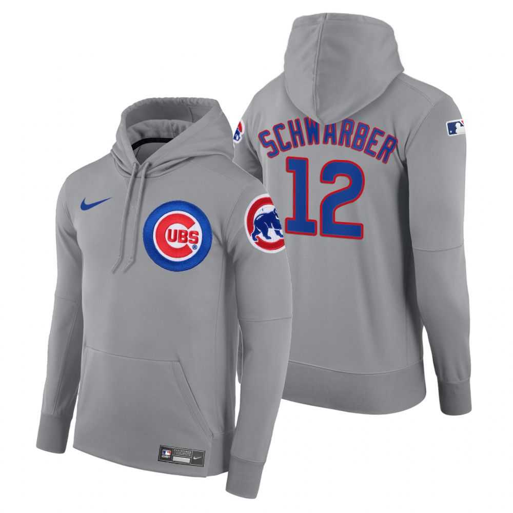 Men Chicago Cubs 12 Schwarber gray road hoodie 2021 MLB Nike Jerseys
